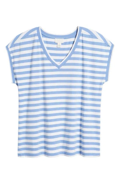 Caslon Extended V-neck T-shirt In Blue - White Charm Stripe