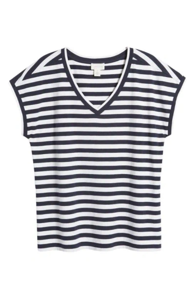 Caslon Extended V-neck T-shirt In Navy Blazer- White Stripe