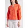 Caslon ® Eyelet Embroidered Cotton Popover Top In Orange