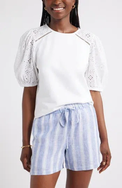 Caslon ® Eyelet Embroidered Puff Sleeve Top In White