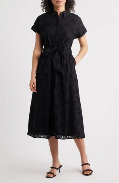 Caslon ® Eyelet Embroidery Cotton Shirtdress In Black