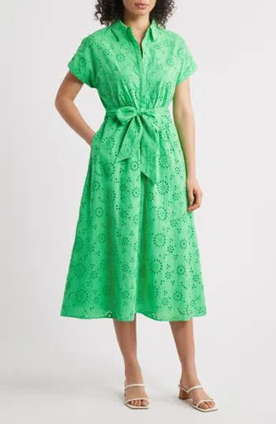 Caslon ® Eyelet Embroidery Cotton Shirtdress In Green