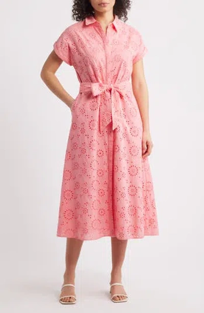 Caslon ® Eyelet Embroidery Cotton Shirtdress In Pink
