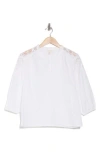 Caslon ® Eyelet Lace Balloon Sleeve Cotton Poplin Top In White