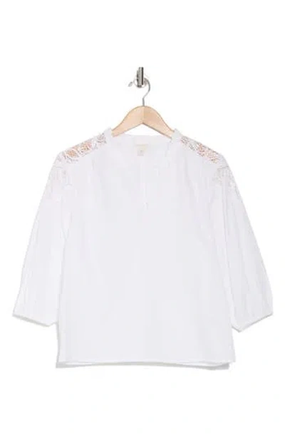 Caslon ® Eyelet Lace Balloon Sleeve Cotton Poplin Top In White