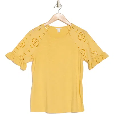 Caslon ® Eyelet Sleeve T-shirt In Yellow Ochre
