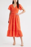 Caslon ® Eyelet Smocked Flutter Sleeve Maxi Dress In Orange