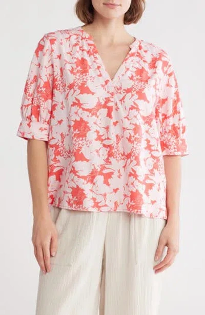 Caslon ® Floral Elbow Sleeve Linen Blend Popover Top
