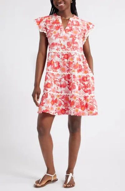 Caslon ® Floral Flutter Sleeve Tiered Cotton Dress In Multi