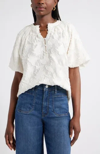 Caslon ® Floral Jacquard Puff Sleeve Top In White