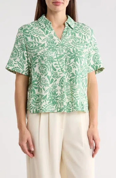 Caslon ® Floral Linen Blend Popover Top In Green