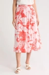 Caslon ® Floral Linen Blend Pull-on Skirt In Pink