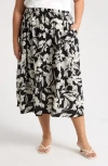 Caslon ® Floral Linen Blend Pull-on Skirt In Black- Ivory Victoria Blossom