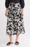 Caslon ® Floral Linen Blend Pull-on Skirt In Black- Ivory Victoria Blossom