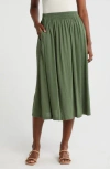 Caslon ® Floral Linen Blend Pull-on Skirt In Green Bronze