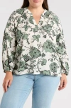 Caslon ® Floral Long Sleeve Popover Top In Green