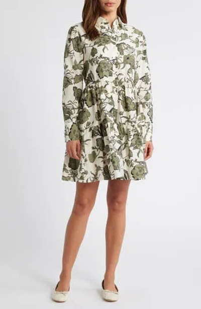 Caslon ® Floral Print Long Sleeve Tiered Shirtdress