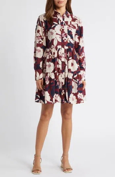 Caslon ® Floral Print Long Sleeve Tiered Shirtdress In Purple