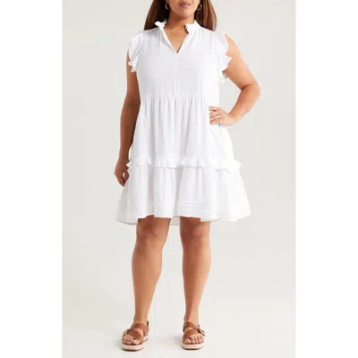 Caslon ® Floral Ruffle Gauze Dress In White