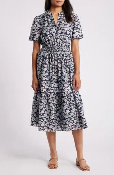 Caslon ® Floral Tiered Midi Dress In Navy Blazer Sketched Blooms