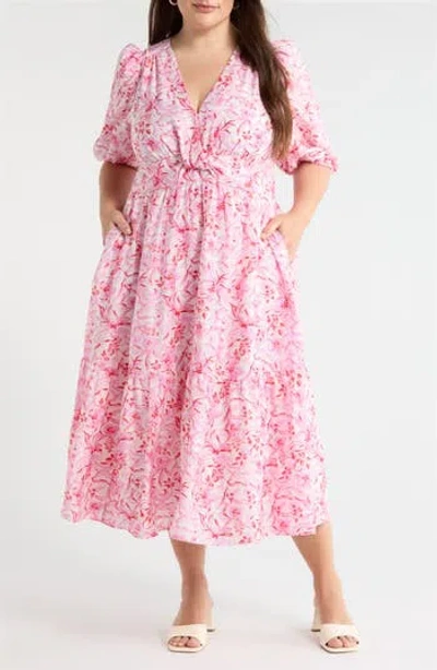 Caslon ® Floral Twist Front Midi Dress