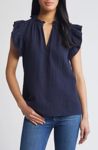 Caslon Flounce Sleeve Cotton Gauze Top In Navy Blazer