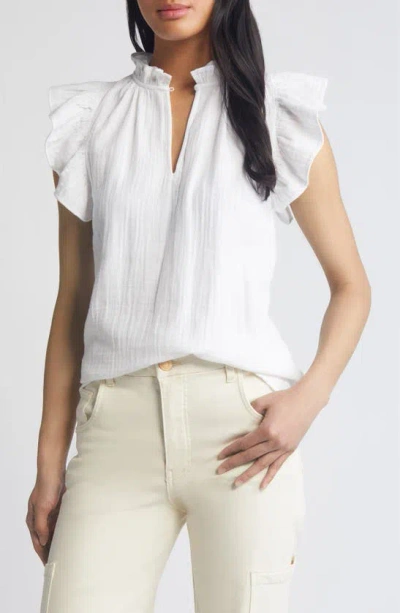 Caslon Flounce Sleeve Cotton Gauze Top In White