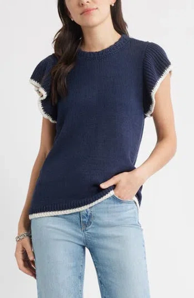 Caslon ® Flutter Sleeve Linen & Cotton Sweater In Blue
