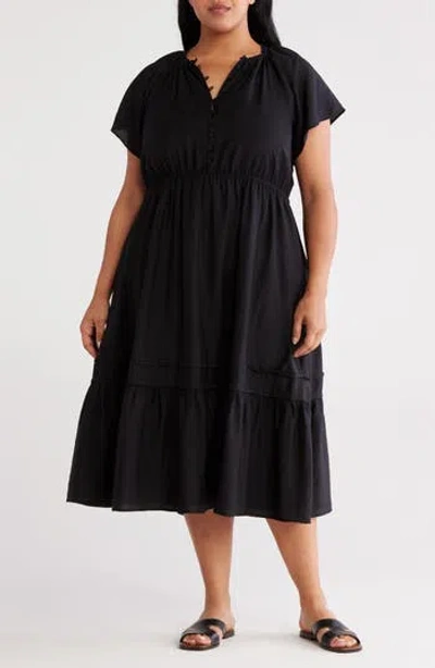 Caslon ® Flutter Sleeve Tiered Dress In Black