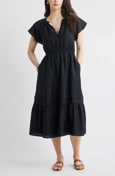 Caslon ® Front Button Midi Dress In Black