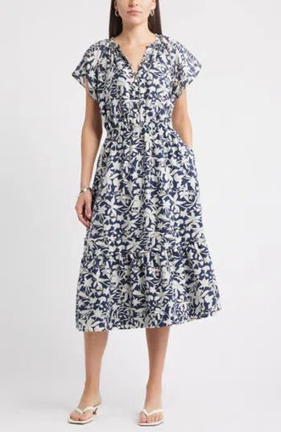 Caslon ® Front Button Midi Dress In Blue