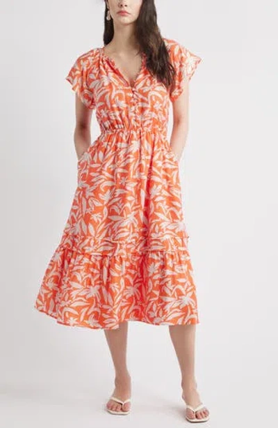 Caslon ® Front Button Midi Dress In Orange