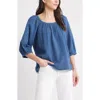 Caslon ® Gathered Elbow Sleeve Gauze Top In Blue
