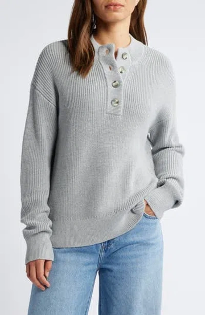 Caslon ® Half Button Pima Cotton Blend Sweater In Grey Heather