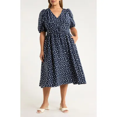 Caslon ® Heart Print Puff Sleeve Midi Dress In Blue