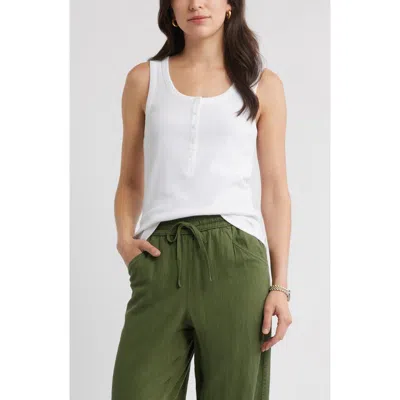 Caslon ® Henley Stretch Cotton Rib Tank In White