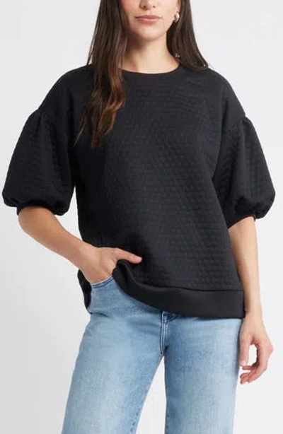 Caslon ® Jacquard Puff Sleeve Sweatshirt In Black