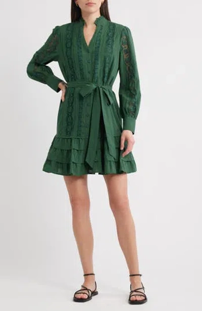 Caslon ® Lace Panel Long Sleeve Minidress In Green