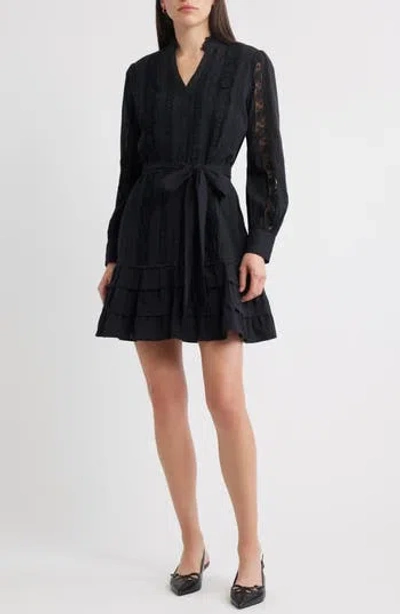Caslon ® Lace Panel Long Sleeve Minidress In Black
