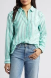 Caslon Linen Blend Button-up Shirt In Green Bright Katie Stripe