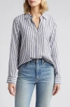 Caslon Linen Blend Button-up Shirt In Navy Blazer Katie Stripe