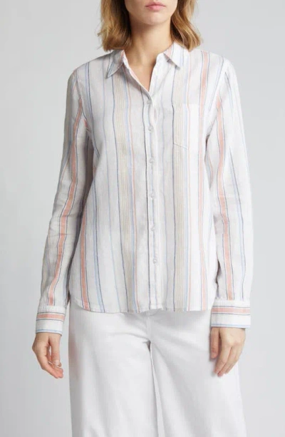 Caslon Linen Blend Button-up Shirt In White- Blue Taylor Stripe