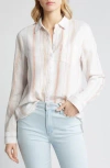 Caslon Linen Blend Button-up Shirt In White- Tan Taylor Stripe