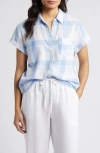 Caslon Linen Blend Camp Shirt In Blue- White Multi Check