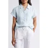 Caslon ® Linen Blend Camp Shirt In White- Blue Green Kayla Stripe