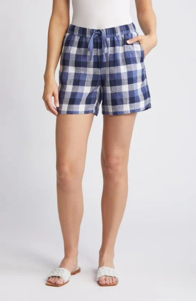 Caslon Linen Blend Drawstring Shorts In Blue I- White Vintage Check