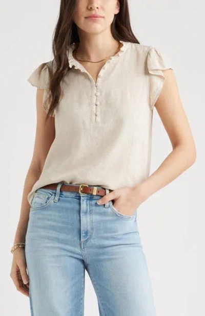 Caslon ® Linen Blend Flutter Sleeve Popover Top In Multi