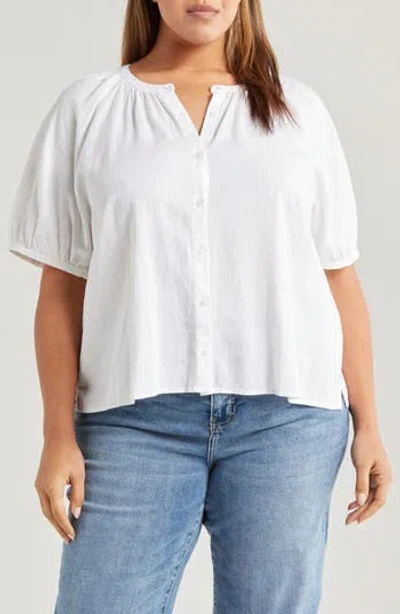 Caslon ® Linen Blend Puff Sleeve Top In White