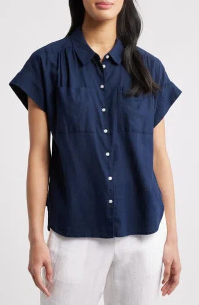 Caslon ® Linen Blend Short Sleeve Button-up Shirt In Blue