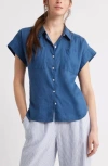 Caslon ® Linen Blend Short Sleeve Button-up Shirt In Blue